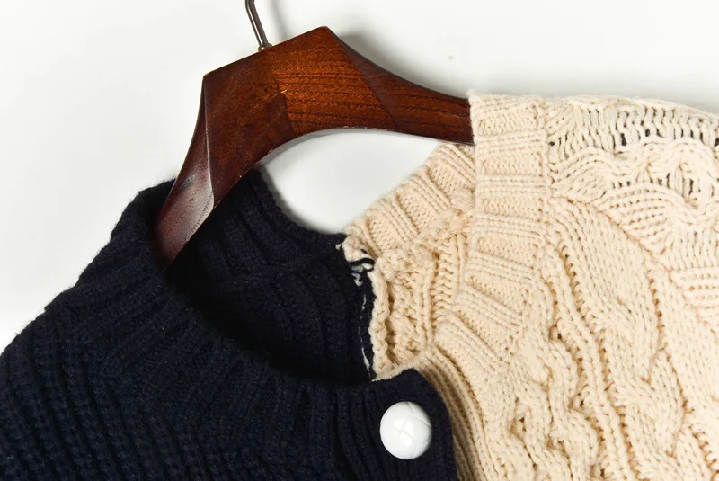 Women Hit Color Oversized Sweater Coat Patchwork Cardigan Autumn Winter Thick Knitted Coat Single Breasted Cardigan P-164