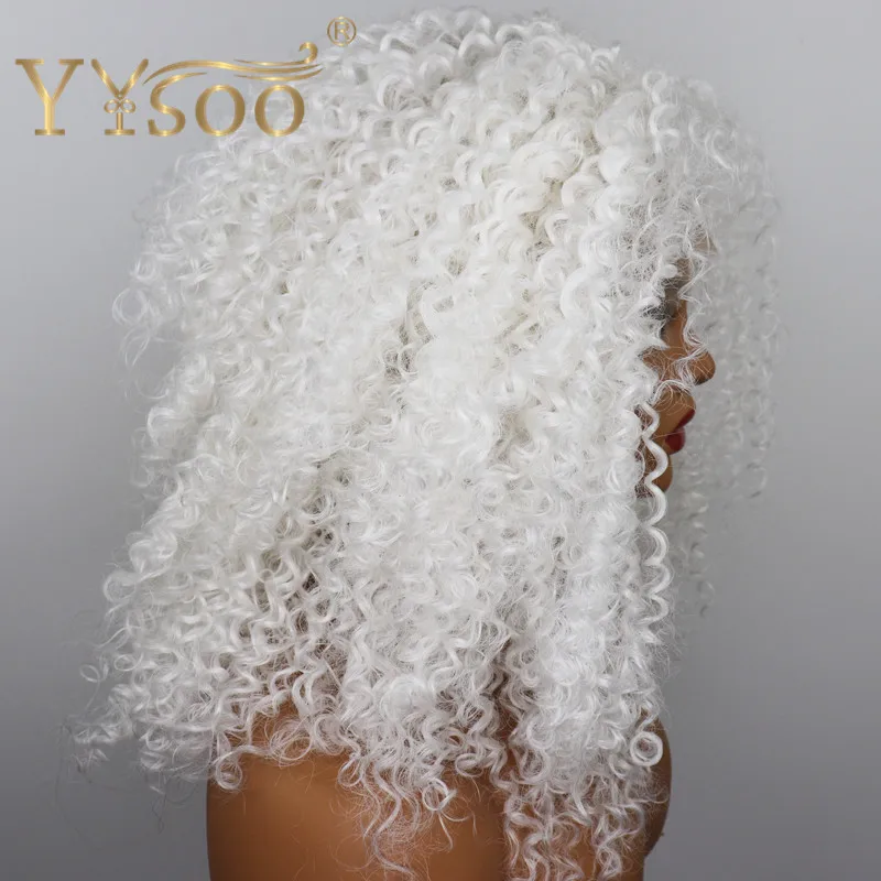 YYsoo 13x4 короткие белые вьющиеся синтетические Синтетические волосы на кружеве парики Косплэй для Для женщин бесклеевой африканские Курчавые Кудрявые белый парик из натуральных волос