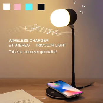 

Bluetooth Speaker Sleep Mode Bedside LED 3 Color Modes Lamp with BT Speaker and Wireless Charger Soundbar Caixa de som Altavoz