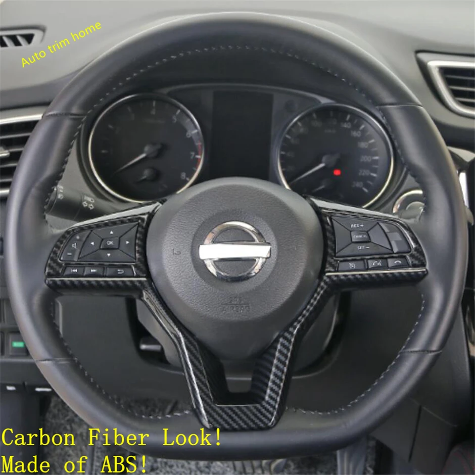 Lapetus Steering Wheel Button Frame Cover Trim Fit For Nissan Qashqai J11 2017 2018 2019 2020 Carbon Fiber ABS Auto Accessories