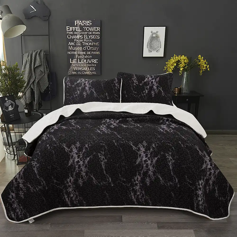 Marble Pattern Quilt 3d Print Warm Comforter Pillow Sham 3pcs