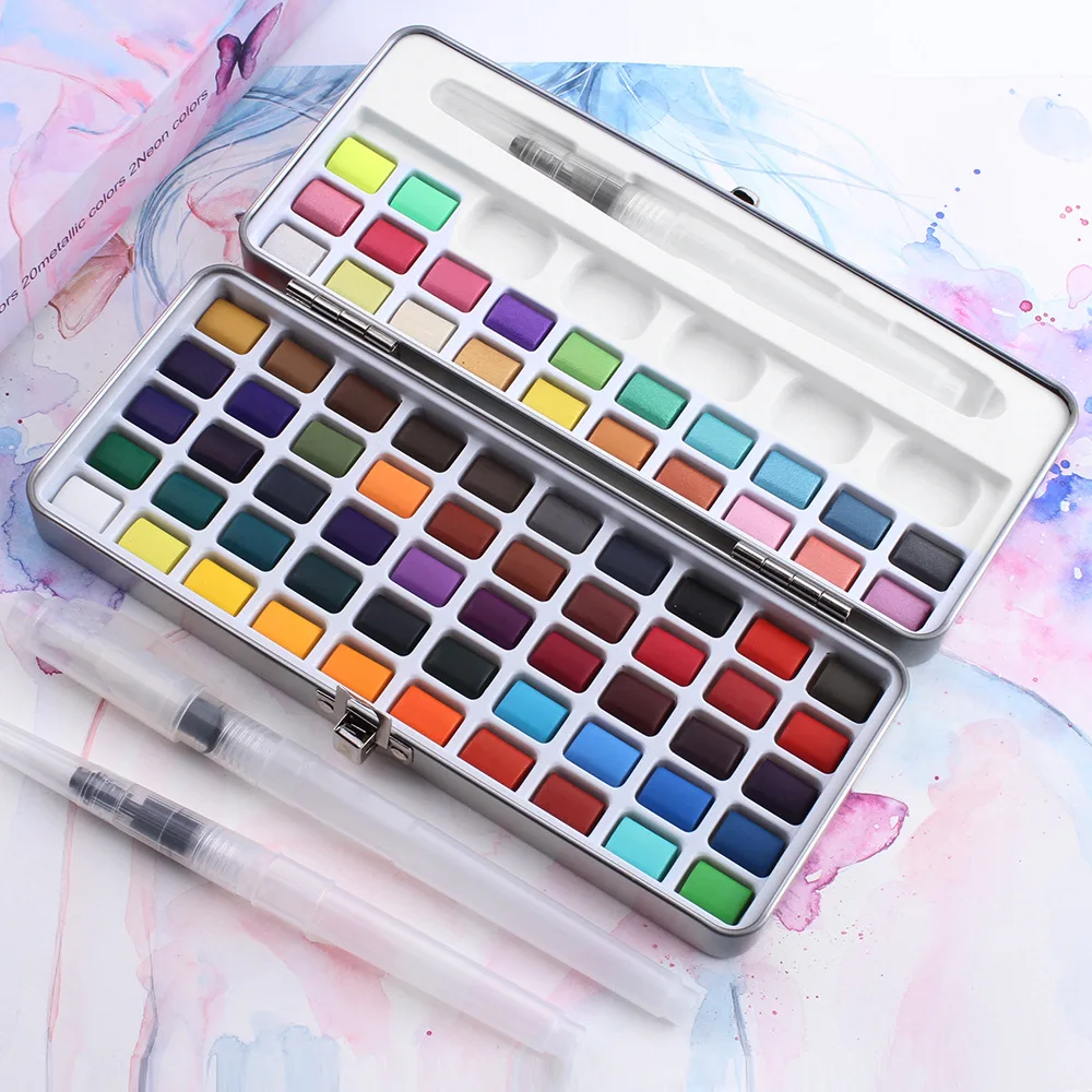 

Bei Feng 50/72/90 Color Solid Watercolor Set Basic Neon Glitter Watercolor Paint for Drawing Art Paint Supplies Art Supplies