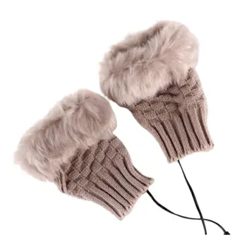 

1 pair Women Girls USB Powered Electric Heating Gloves Fluffy Plush Crochet Hand Warmer