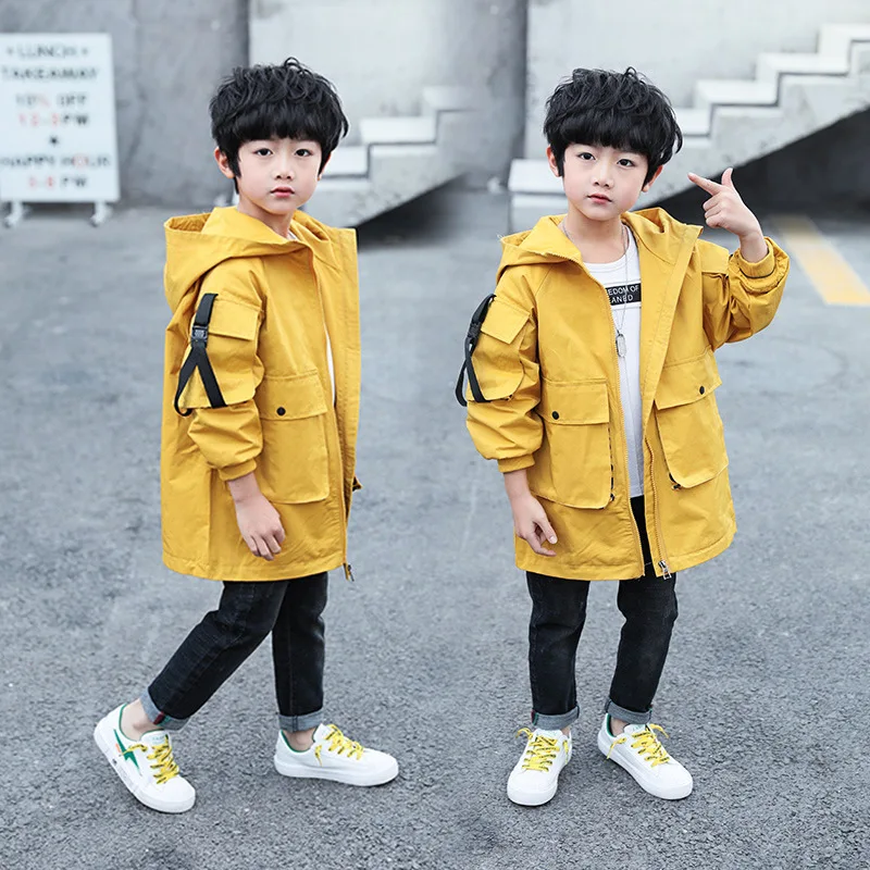 

Childrenswear BOY'S Autumn Clothing Solid Color Coat 2019 New Style Big Boy Korean-style Spring And Autumn Mid-length Hooded Tre