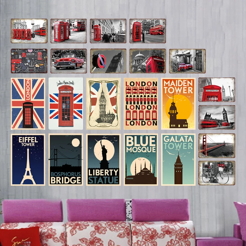 London Vintage Metal Poster Plaque British Coffee Bar House Home Living Room Decorative Wall Decor Tin Sign | Дом и - Цена: 378,60 - 473,45 руб.