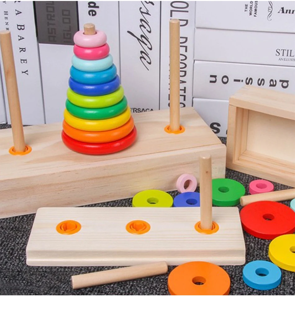 Забавная Башня Ханоя, обучающая Деревянная Башня, Классическая Математическая головоломка, игрушка для детей, интеллектуальная развивающая игрушка для детей, подарок