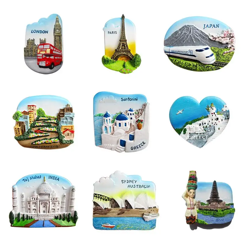 

3D Fridge Magnet Refrigerator Magnetic Stickers Worldwide Tower London Japan Greece Sydney Bali World Travel Souvenir