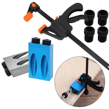 

Woodworking Angle Drill Guide Set Pocket Hole Jig Kit 6/8/10mm Hole Puncher Locator Jig Drill Bit Set For DIY Carpentry Tools