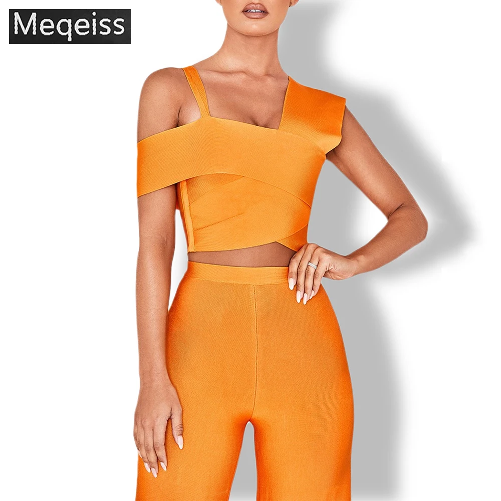

2019 New One Shoulder Crop Top And Wide Leg Pants Women Set Casual Clothes Women Two Piece Set Top And Pants Sexy club costume