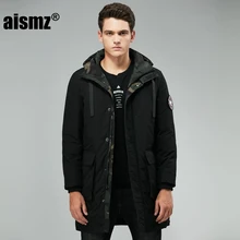 Aismz зимний длинный пуховик для мужчин бренд Tace& Shark камуфляж толстый мужской пуховик теплая ветровка, длинное пальто для мужчин