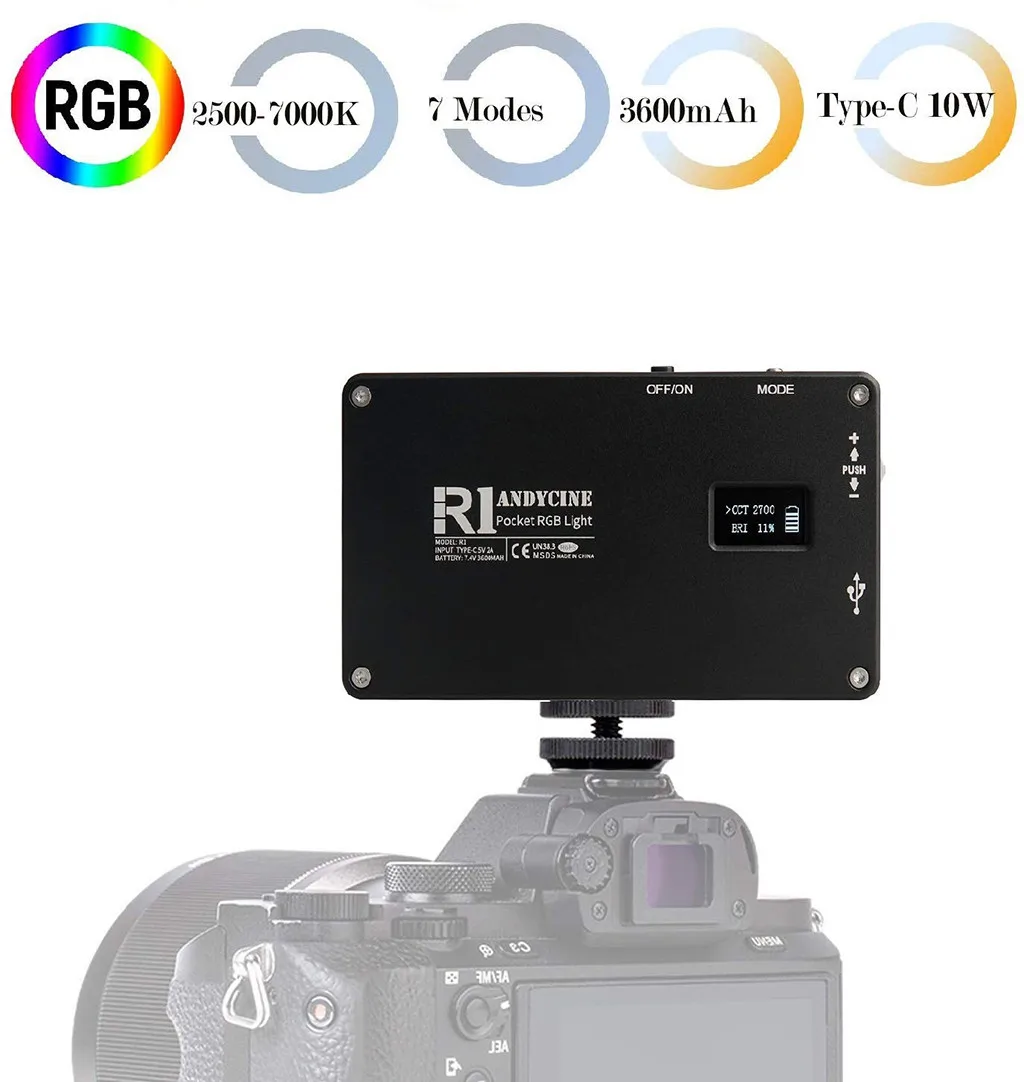 ANDYCINE R1 Карманный RGB светильник, Vlogger mini type-C 10 Вт накамерный видео светильник заполняющий светильник портативный многофункциональный переключатель