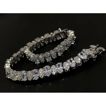 

Italian Diamond Work Oval Zircon Watercourse Silver Bracelet