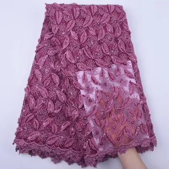 

Latest Design 3d Flower African Milk Silk Lace Fabric Embroidered French Nigerian Tulle Lace High Quality Sequins for Wedding