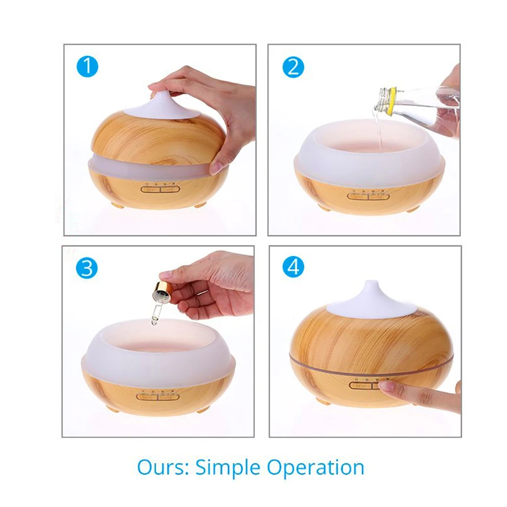 500ml Wood Grain Aroma Diffuser Auto Shut-Off Humidifier Air Purifier -A