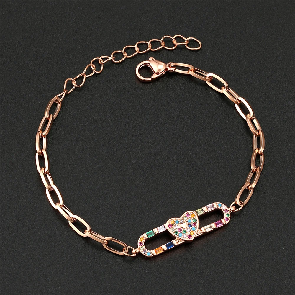 Luxo clássico charme pulseira coração para mulheres, qualidade, brilhante, princesa zircão pulseiras, corrente de aço inoxidável, presente da jóia