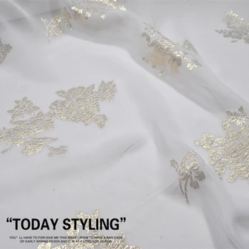 

LEO&LIN White Georgette Chiffon Flower Silk Gold-Woven Cheongsam Skirt Silk Clothing Fabric DIY Patchwork Tissue