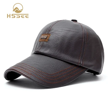 

HSSEE autumn winter men's baseball cap soft wear-resistant PU leather outdoor hat retro fashion fishing cap sports accessories
