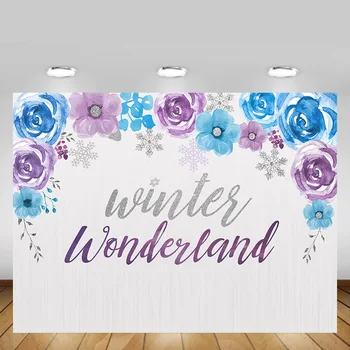 

Mehofond Winter Fairyland Backdrop Painted Purple Flower Snowflake Baby Portrait Photography Background Photo Studio Photophone