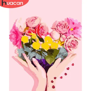

HUACAN DIY Painting By Numbers Flowers Canvas Picture By Numbers Coloring Wall Art For Home Decoration