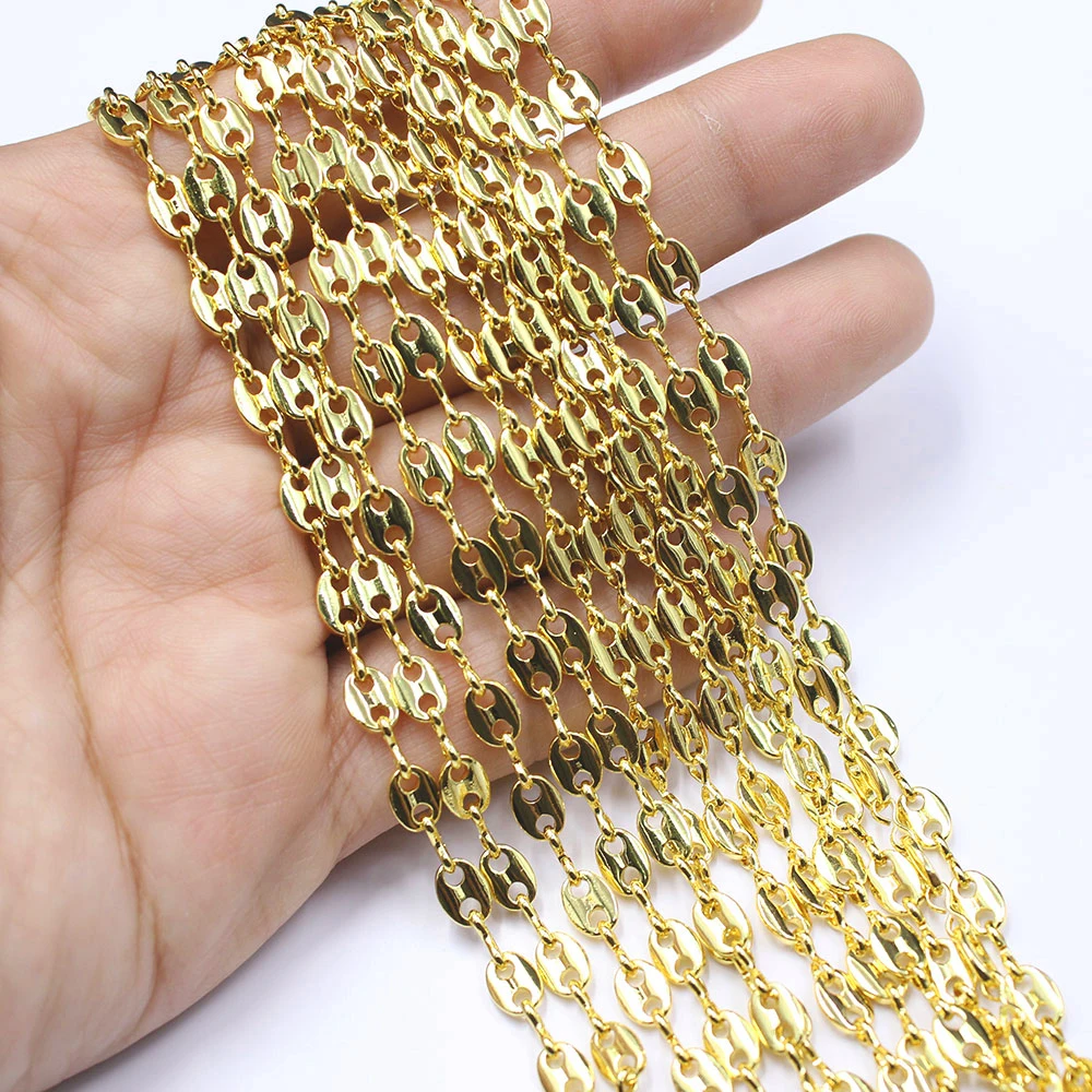 2 Meter Bezel Set 18K Gold Plated Copper Fashion Chain Paperclip Neck Chain Pearl Necklace Bracelet Earring Making DIY