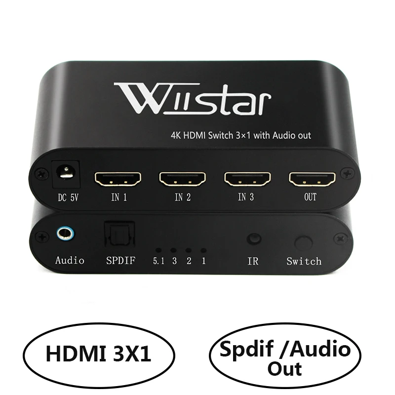 Wiistar HDMI переключатель 3x1 с оптическим 3 5 мм аудио iutput ИК-пульт для Xbox one s/x PS4 pro Smart