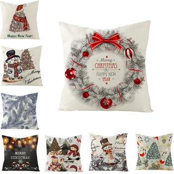 

New Snowman Christmas Tree Linen Pillow Case Holiday Style Decorative Cushion Cover for Home Sofa