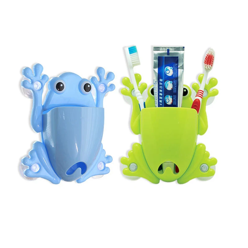 Bathroom Accessories Powerful Suction Cup Free Punch Cartoon Frog Toothbrush Holder Wall Suction Hook ToothBrush Holder For Kids