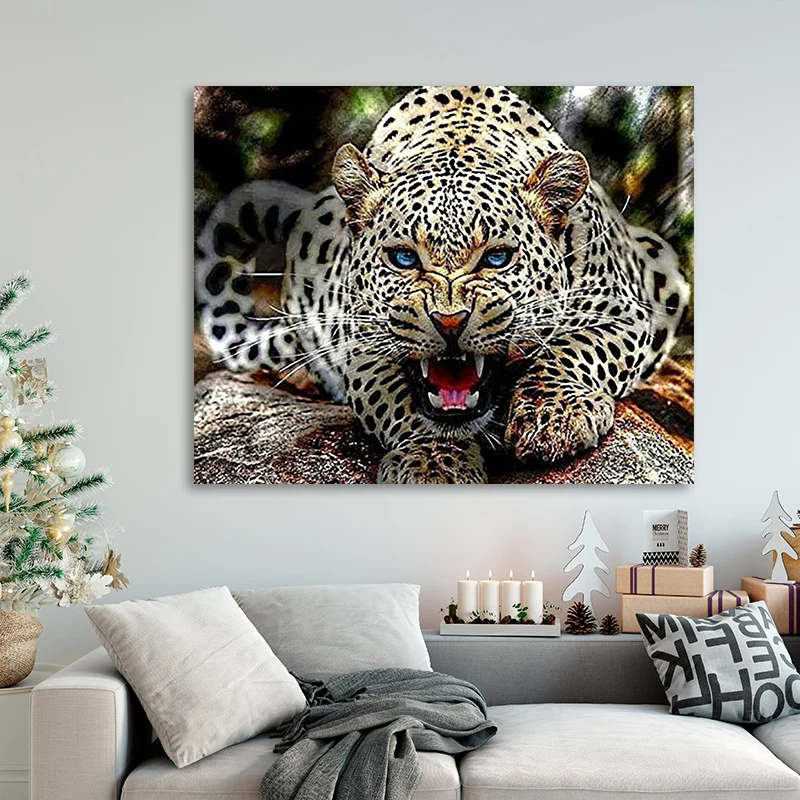 Leopard LionTiger Grassland поедание мяса картинки с животными по номерам Современная реалистичность картины маслом ручной работы по номерам Настенный декор