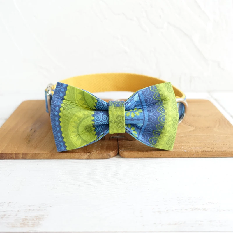 bow collar Дизайнерский ошейник для собак, персонализированный ошейник с рисунком майя, ошейник для собак с поводком, набор, регулируемый нейлоновый ошейник для домашних животных, ошейник с металлическими жесткими изделиями - Цвет: bow collar