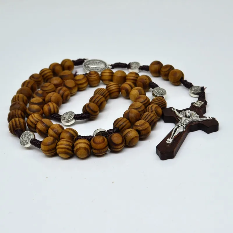 

20x сосновый деревянный четки орден Святого Бенедикта инри Иисус крест кулон ожерелье католическая модные религиозные украшения