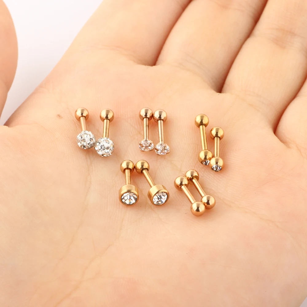 10set/LOT 16G Stainless Steel Ear Cartilage Helix Tragus Earrings For Women Crystal Daith Piercing Silver Gold Body Jewelry