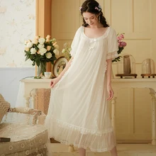 Summer Ladies Vintage Lolita Nightgowns INS Fashion Sleepwear Sweet Nightwear Sexy Nightdress Lace Sleeping Dress