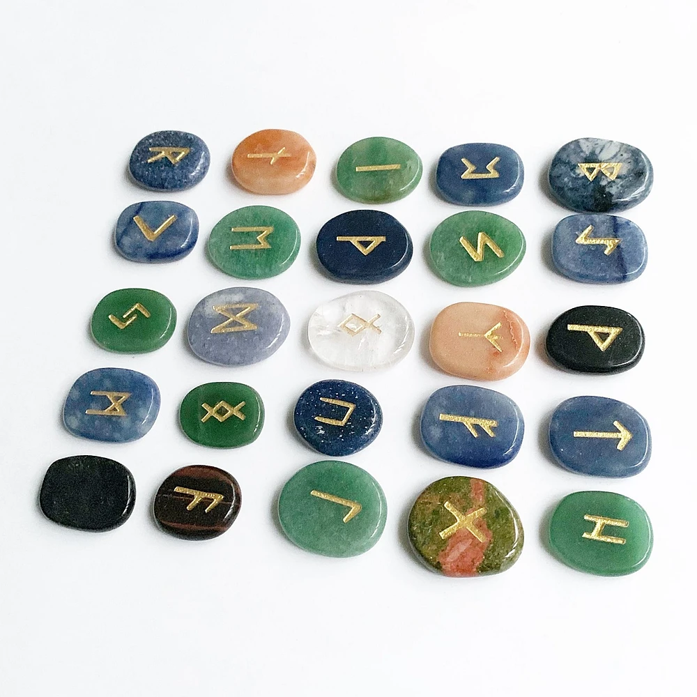 Натуральные камень руны комплект Palmstones руны викингов амулет Гадания и предсказания камни нордическая Руна символов буквы Fortune сказать 25 шт./компл