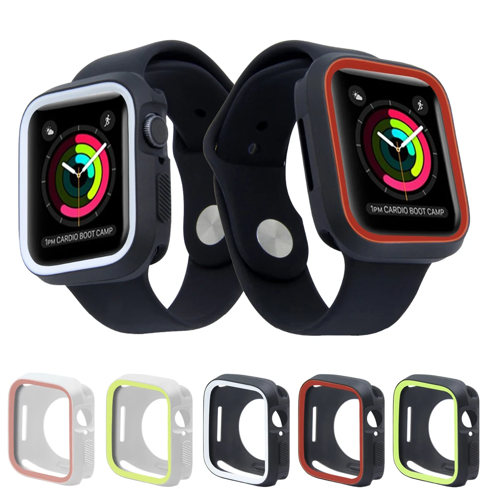 

All-Around Protective Cases for Apple Watch 4 3 Case 44mm 40mm Two-Color Silicone Case Cover for iwatch Series 5 2 1 42mm 38mm