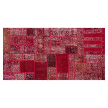 

Handmade Red Vintage Overdyed Patchwork Area Rug 079x153 Cm-2'7''X5'0''