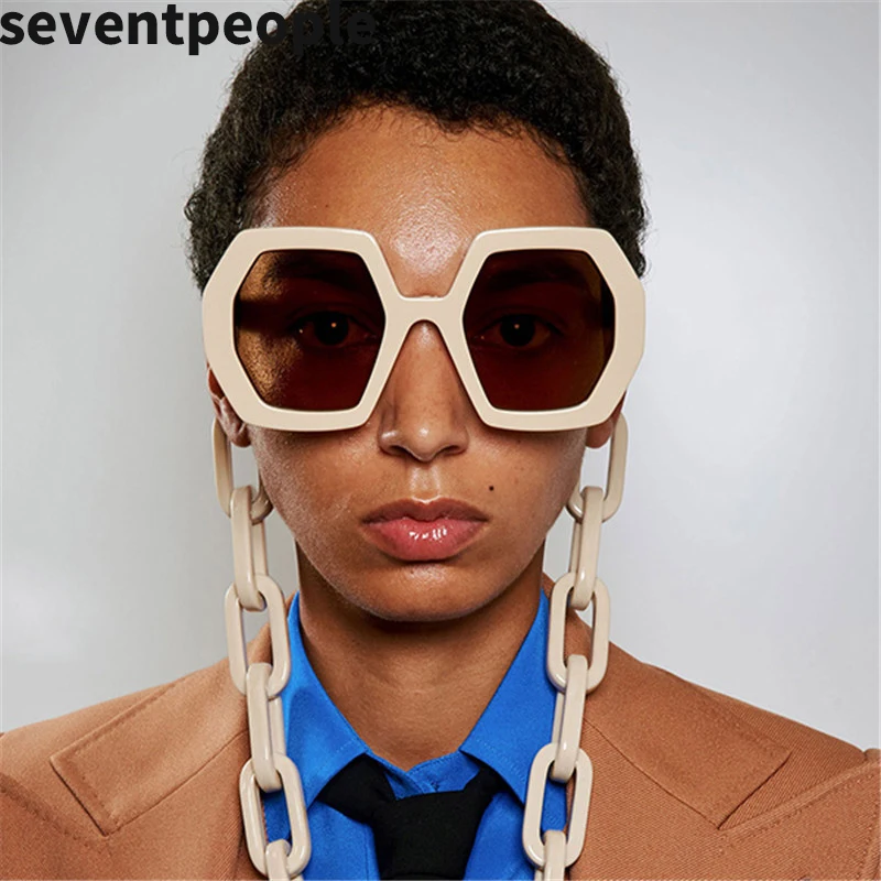 

Fashion Polygon Sunglasses Women Brand Designer Unique Chic Vintage Chain Sunglass Men Hexagonal Sun Glasses New Arrival 2020