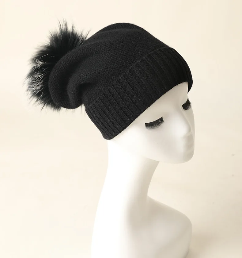 CAVME натуральным меховым помпоном головные уборы Skullies Beanies зимние кашемировые Шапки однотонные носки подходящие для детей обоих полов, Цвет из чистого кашемира Повседневное шляпа Роскошная бумажная коробка подарка, свободный размер