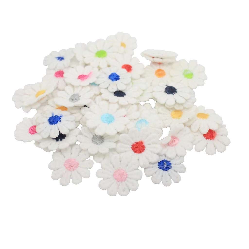 50Pcs Daisy Flower Iron / Sew on Embroidered Patch Applique Motif for Sewing