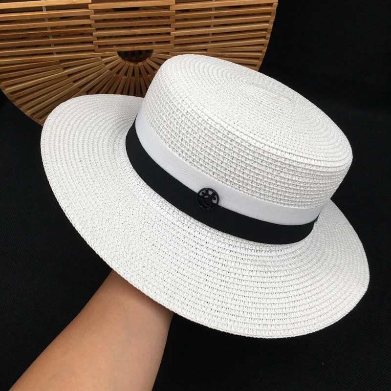 

Straw hat female sun hat flat M the elegant white hat is prevented bask in the seaside resort of England sunshade cap Sun Hats