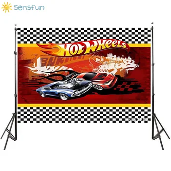 

Sensfun Black White Lattice Boy 1st Birthday Backdrop HotWheels Car Theme Birthday Party Photography Background Photoshoot Vinyl
