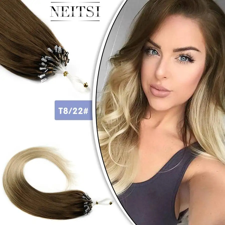 Neitsi петля микро кольцо машина сделал Remy волосы для наращивания 100% человеческие