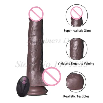 Wireless Remote Control Telescopic Realistic Dildo Vibrator Silicone Penis G-spot Stimulation Black Dildos Sex Toys For Women 4
