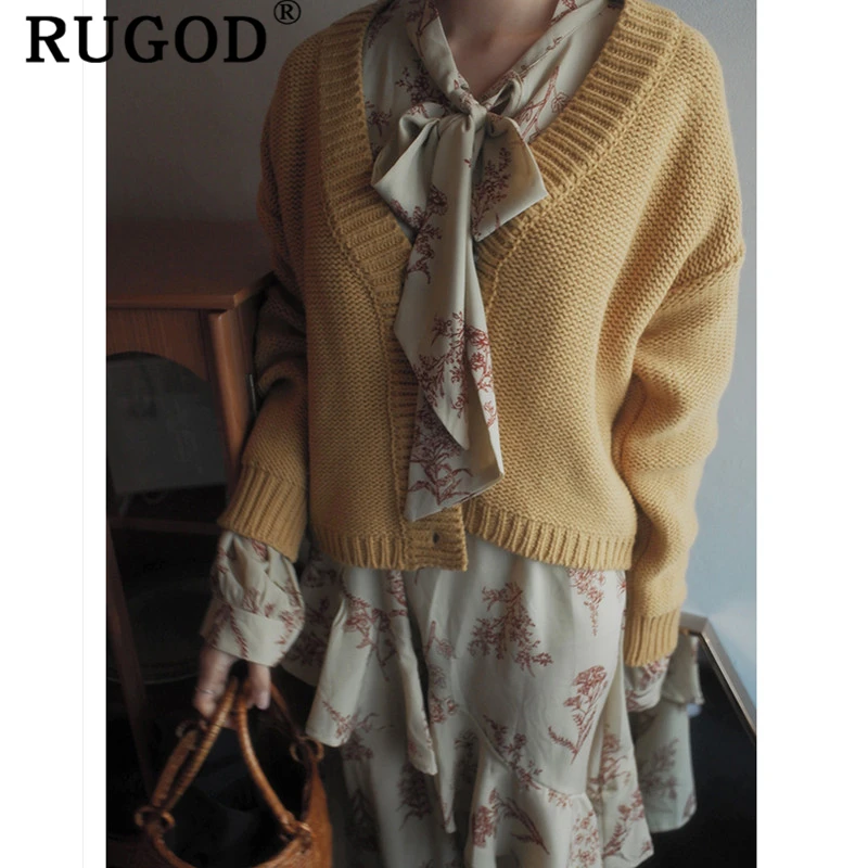 RUGOD/Корейский Однотонный свитер Cardgan, пальто, новинка года, однотонные однобортные короткие стильные пальто, Повседневные вязаные свитера, накидка, Топ