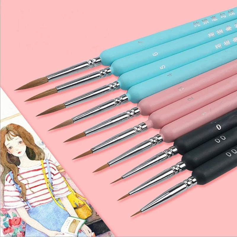 Pink Hook line pen Watercolor Soft Hair oil Painting Extra fine Weasel Hair Hand Painted 000 00 0 Brush Gouache Acrylic Painting eval 6pcs fine hand painted weasel hair transparent crystal acrylic water color brush pen set diy kids drawing paint brushes