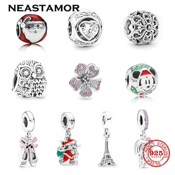 

New Christmas Silver colour Flower owl Enamel Pendant CZ Beads Fit Original Charms Pandora Bracelet Bead Jewelry making