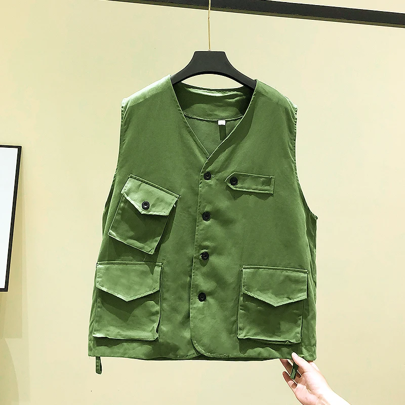 tooling Multi-pocket vest female retro casual student vest jacket