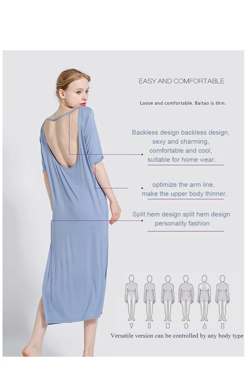 Waliicorners Sexy Backless Nightwear Nighty For Ladies Sleeping Dress Sleepwear Summer Modal Cotton Loose 7 Hb2da685deb2f4b33b859ee4aadffe0daX