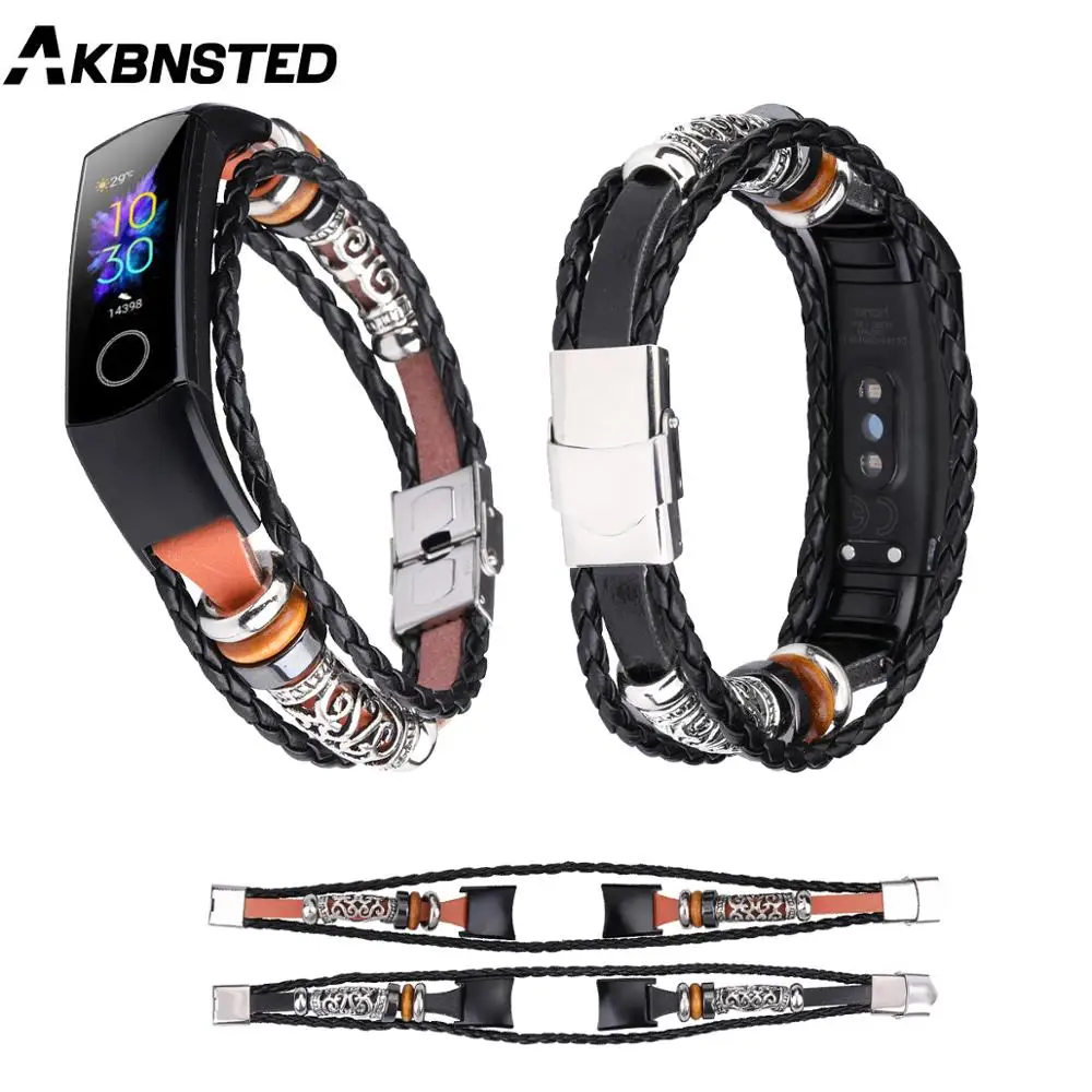 AKBNSTED для Huawei Honor Band 5 Смарт-часы Ретро стиль кожаный ремешок 4 DIY Браслет замена