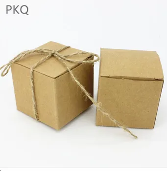

50Pcs Square Candy Box With Hemp Rope Brown Kraft Paper Gift Box Mini Present Packaging Boxes Wedding Favor Box 5x5x5cm