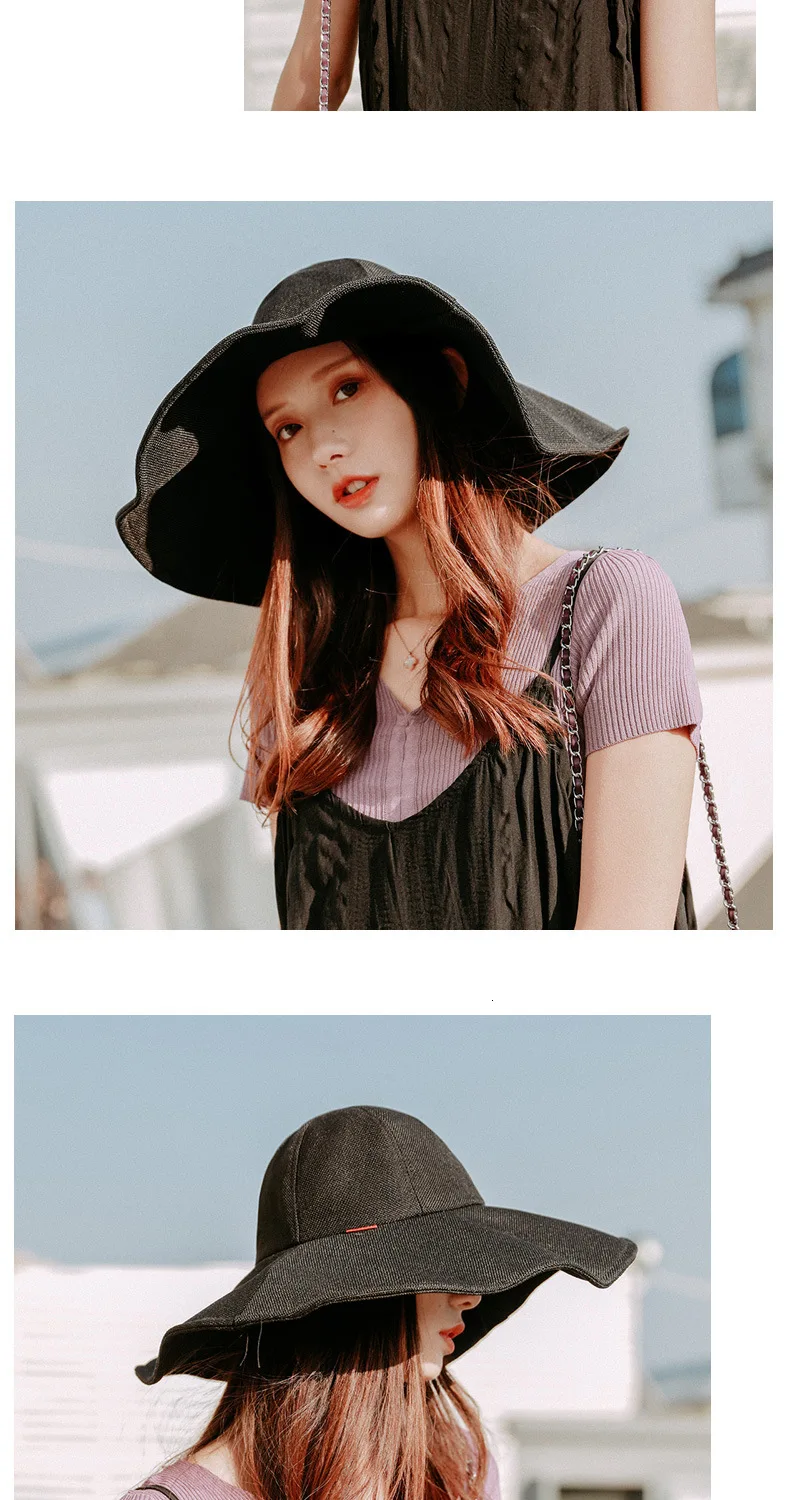 Harajuku Solid Large Eaves Cotton Linen Sun Hat Women Outdoor UV Protection Sunshade Hat Leisure Joker Sunscreen Bonnet Trendy